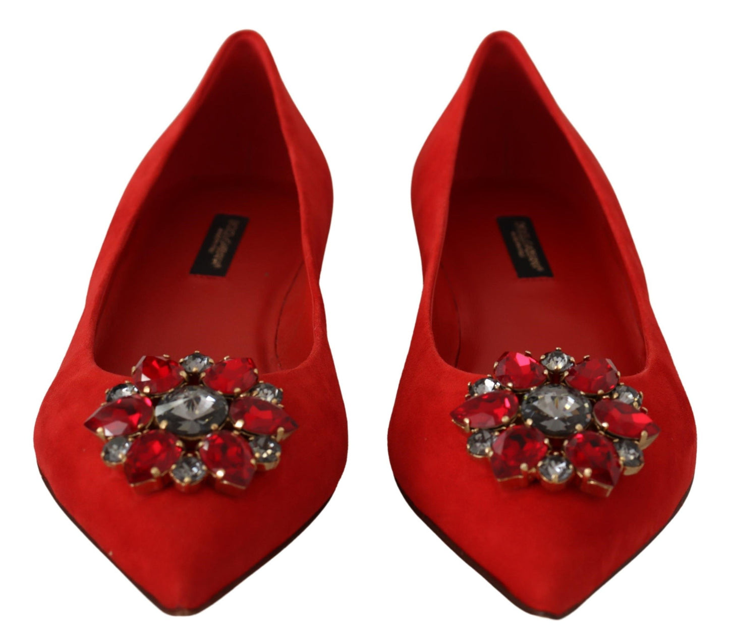 Dolce & Gabbana Red Suede Crystals Loafers Flats Shoes