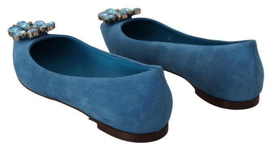 Dolce & Gabbana Blue Suede Crystals Loafers Flats Shoes