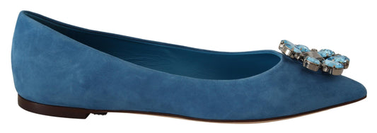 Dolce & Gabbana Blue Suede Crystals Loafers Flats Shoes