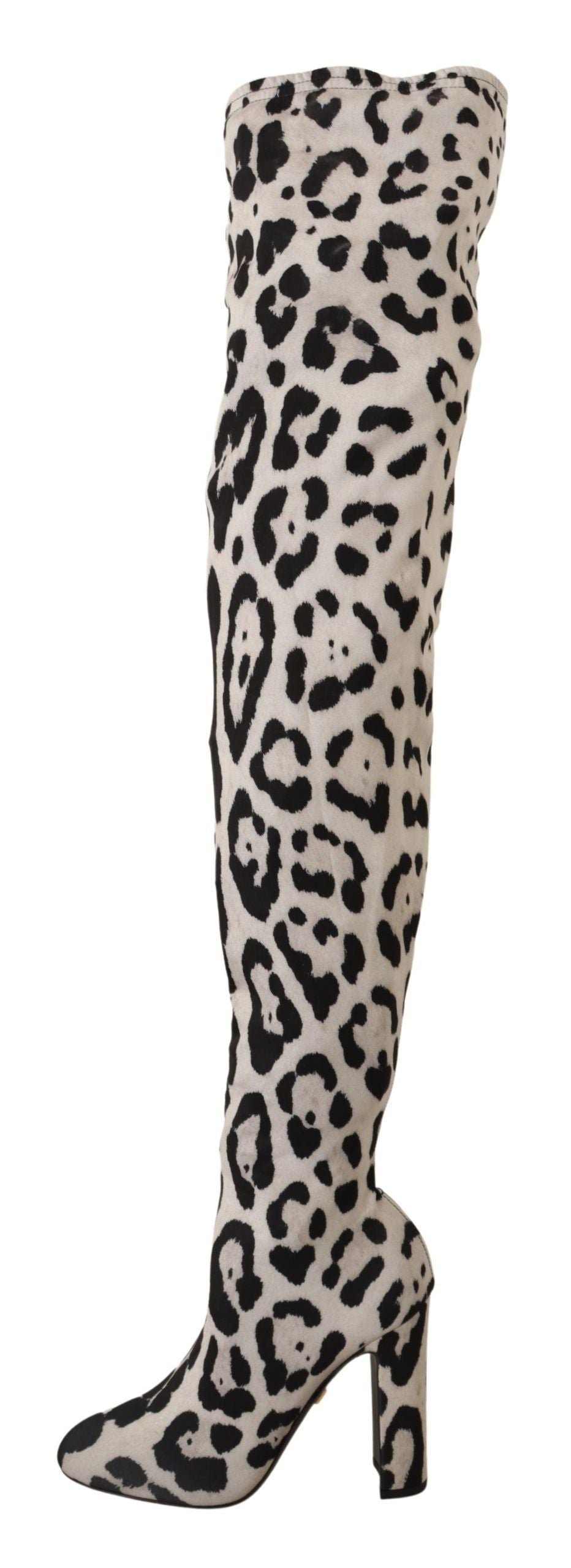 Dolce & Gabbana White Black Leopard Stretch Long Boots