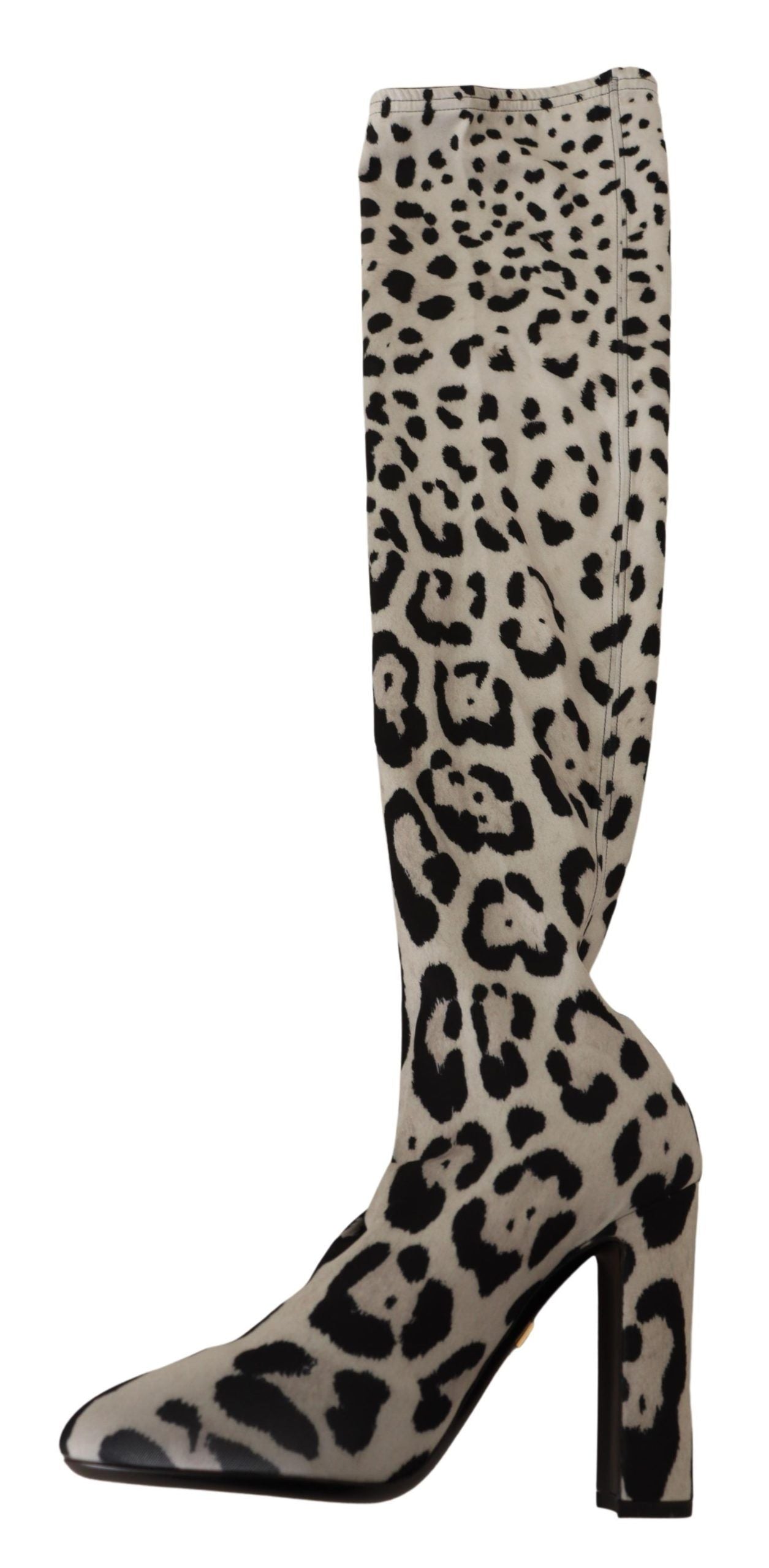 Dolce & Gabbana White Black Leopard Stretch Long Boots