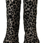 Dolce & Gabbana Gray Black Leopard Cowboy Boots Shoes