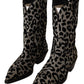 Dolce & Gabbana Gray Black Leopard Cowboy Boots Shoes