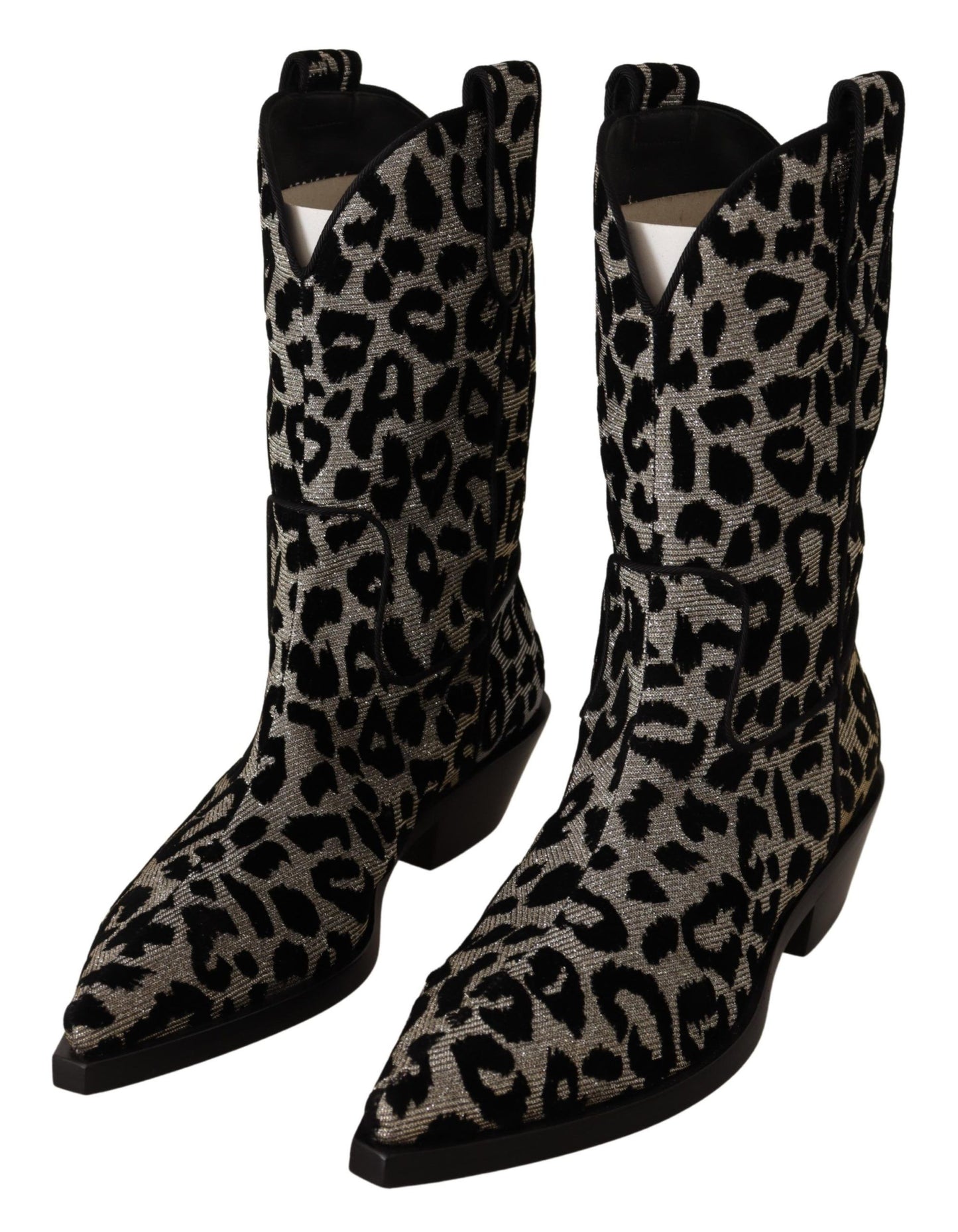 Dolce & Gabbana Gray Black Leopard Cowboy Boots Shoes