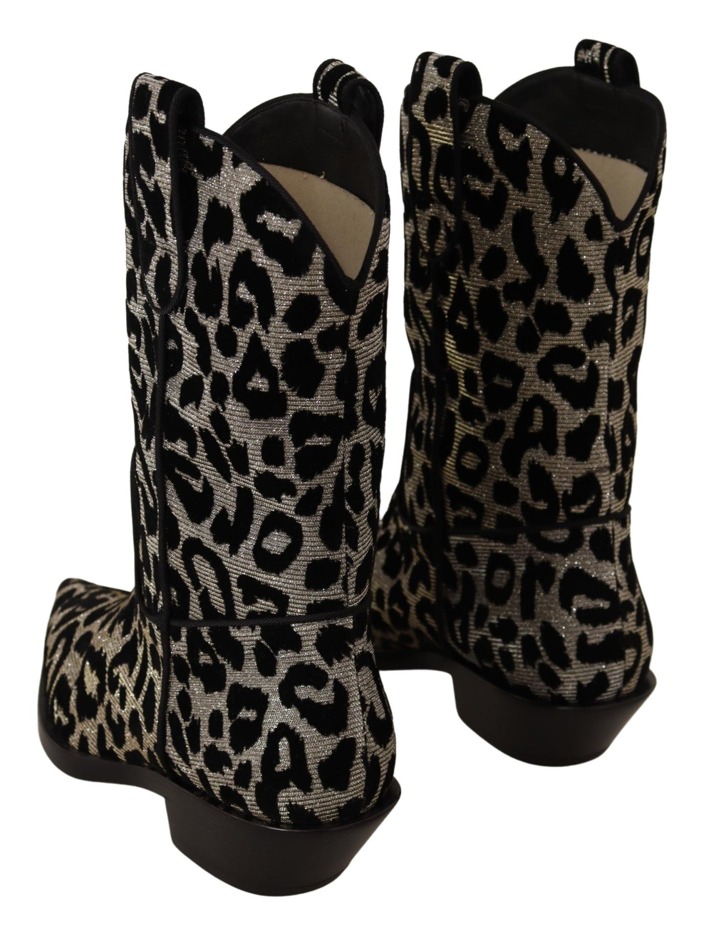 Dolce & Gabbana Gray Black Leopard Cowboy Boots Shoes