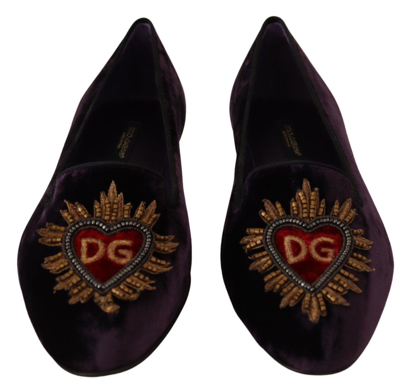 Dolce & Gabbana Purple Velvet DG Heart Loafers Flats Shoes