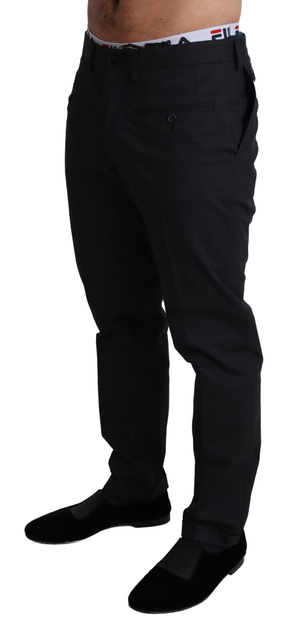 Dolce & Gabbana Black Cotton Stretch Dress Formal Trouser Pants