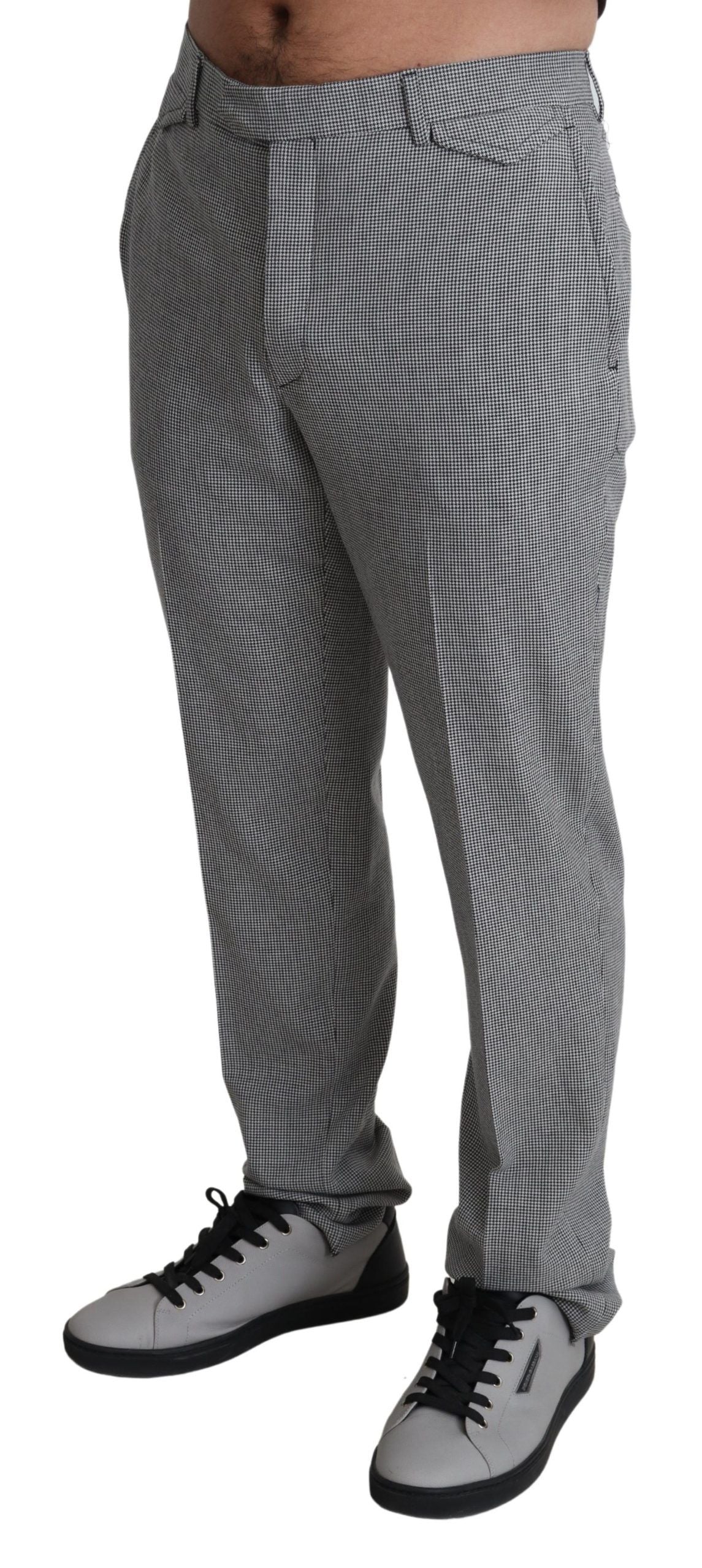 BENCIVENGA Gray Wool Checkered Dress Men Formal Trouser Pants