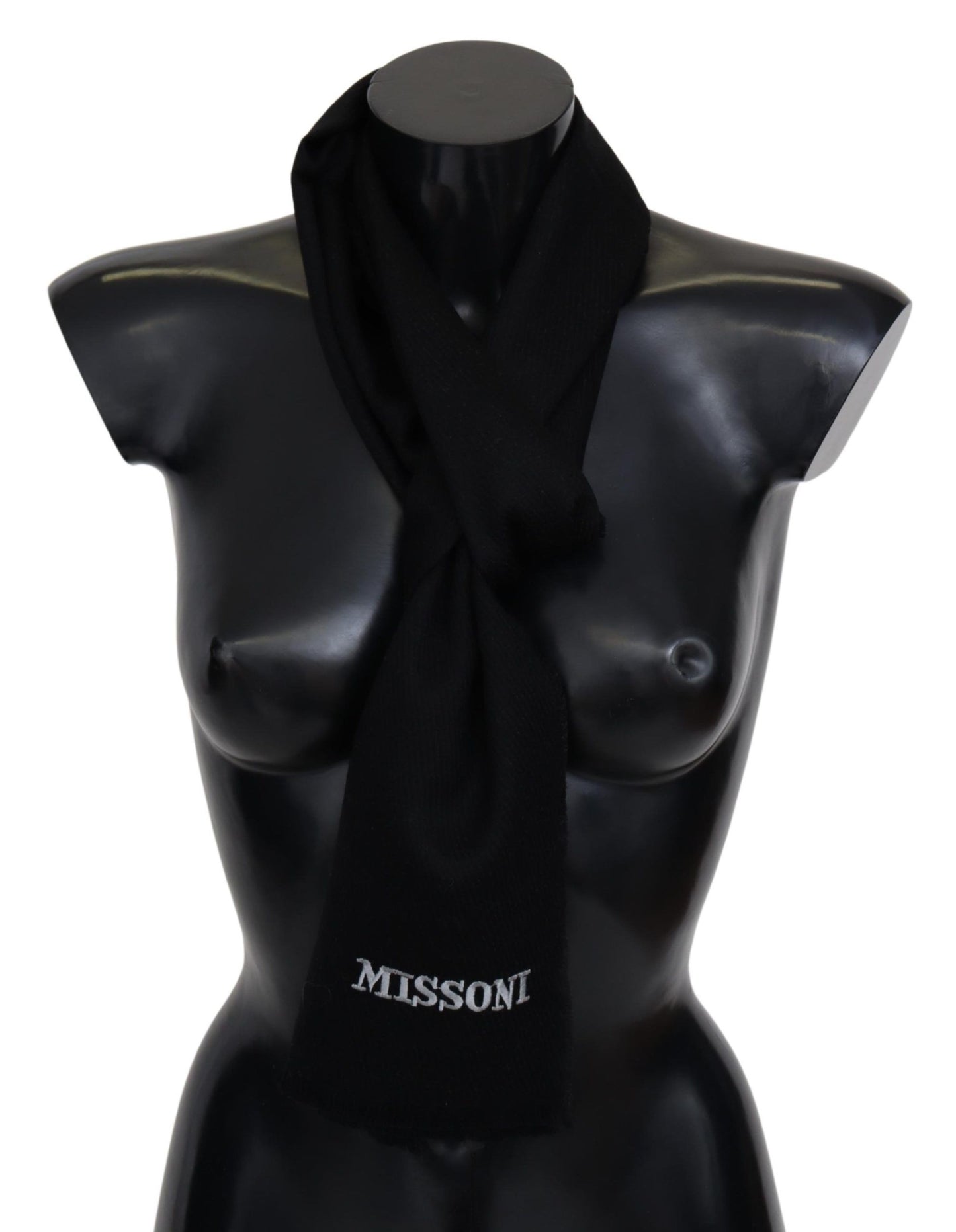 Missoni Black 100% Wool Unisex Neck Wrap Fringes Logo Scarf