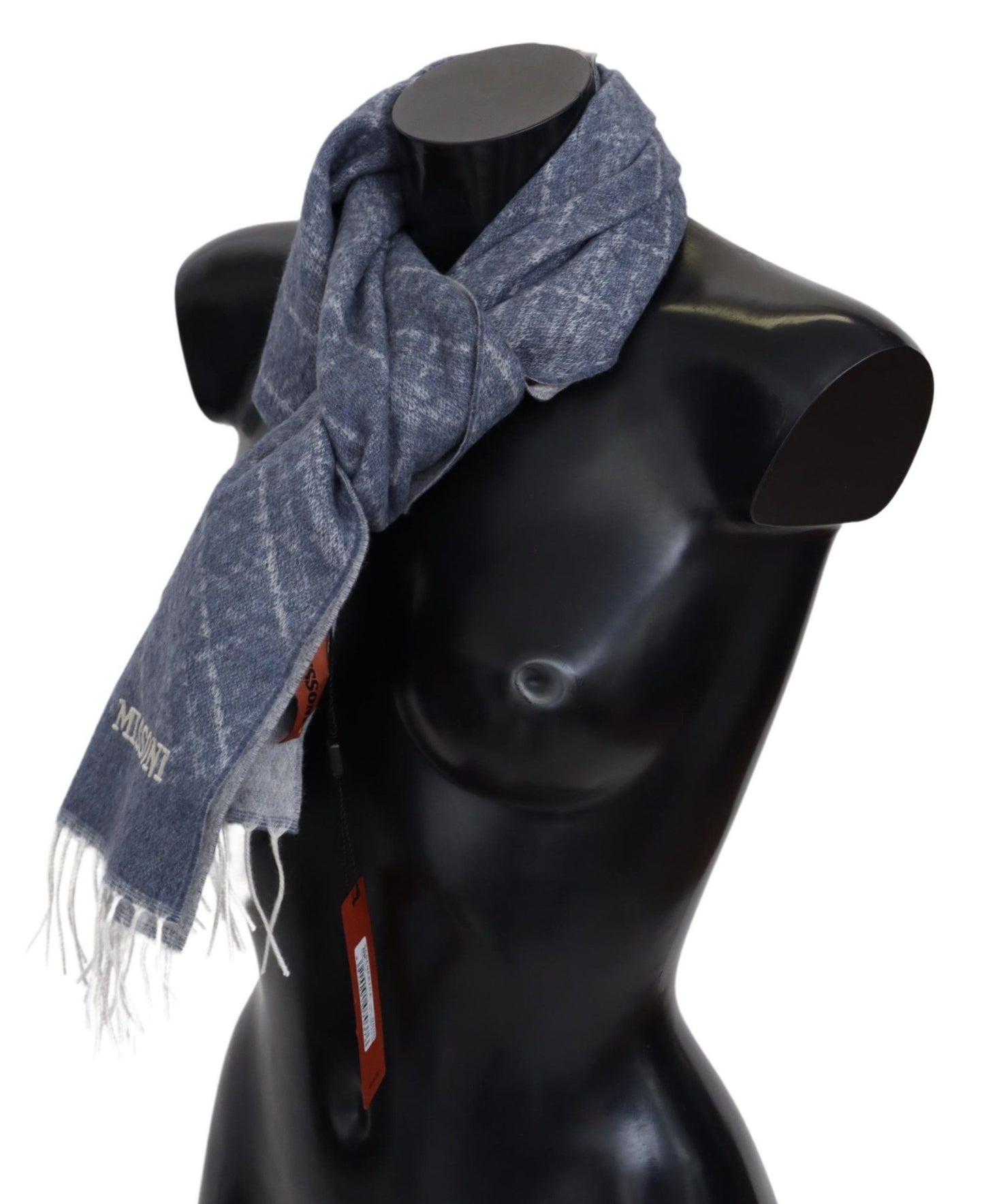 Missoni Blue 100% Cashmere Unisex Neck Wrap Fringes Scarf