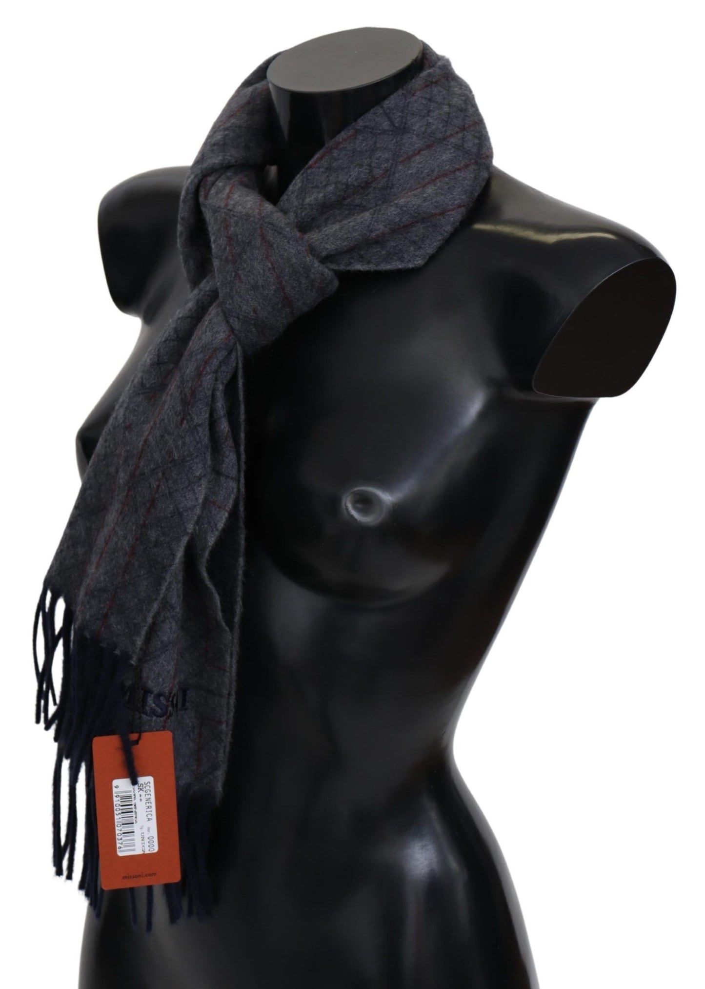 Missoni Black Gray Striped Wool Unisex Neck Wrap Scarf