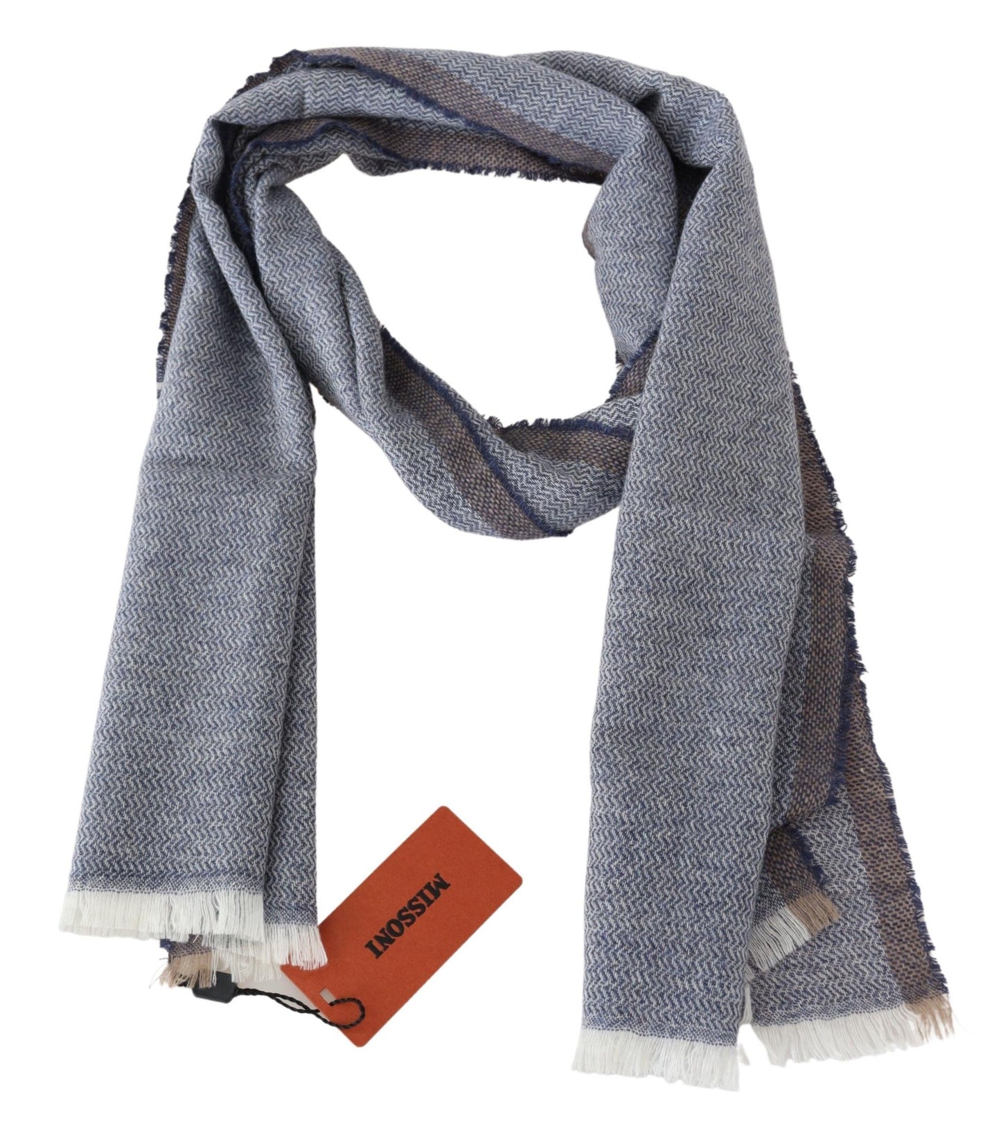 Missoni Gray Striped Wool Unisex Neck Wrap Fringes Scarf