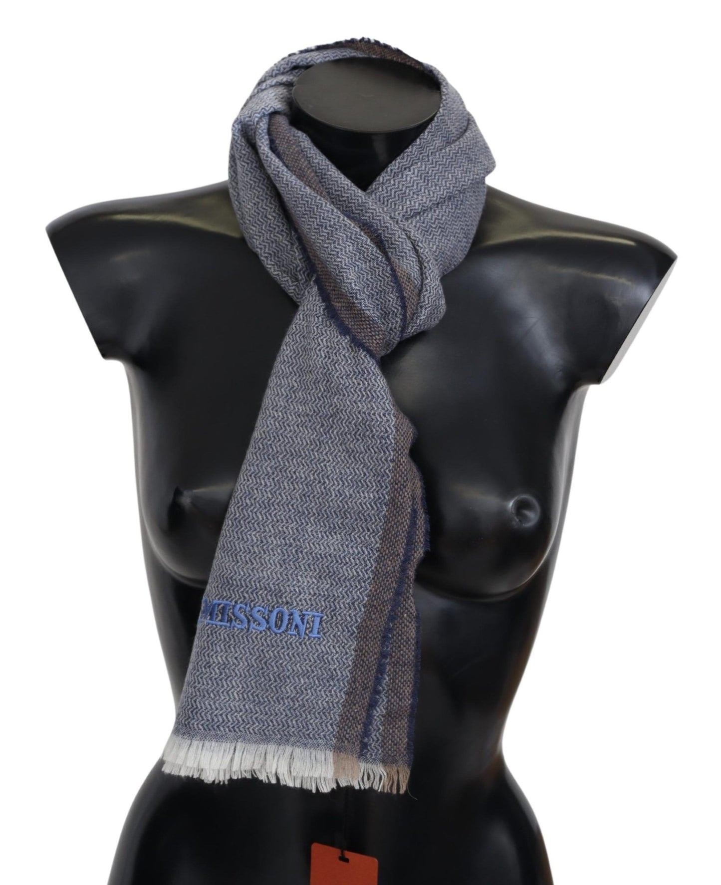 Missoni Gray Striped Wool Unisex Neck Wrap Fringes Scarf