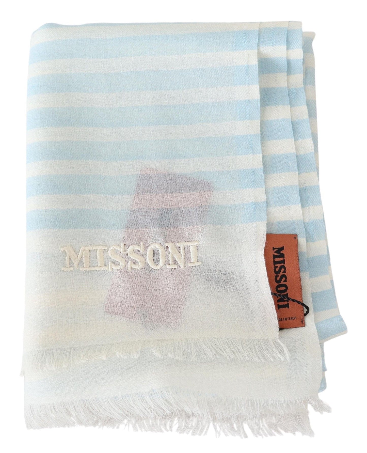 Missoni Blue White Lined Cashmere Unisex Wrap Scarf