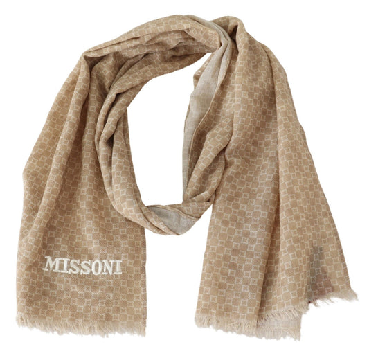 Missoni Brown Wool Knit Neck Wrap Fringe Shawl