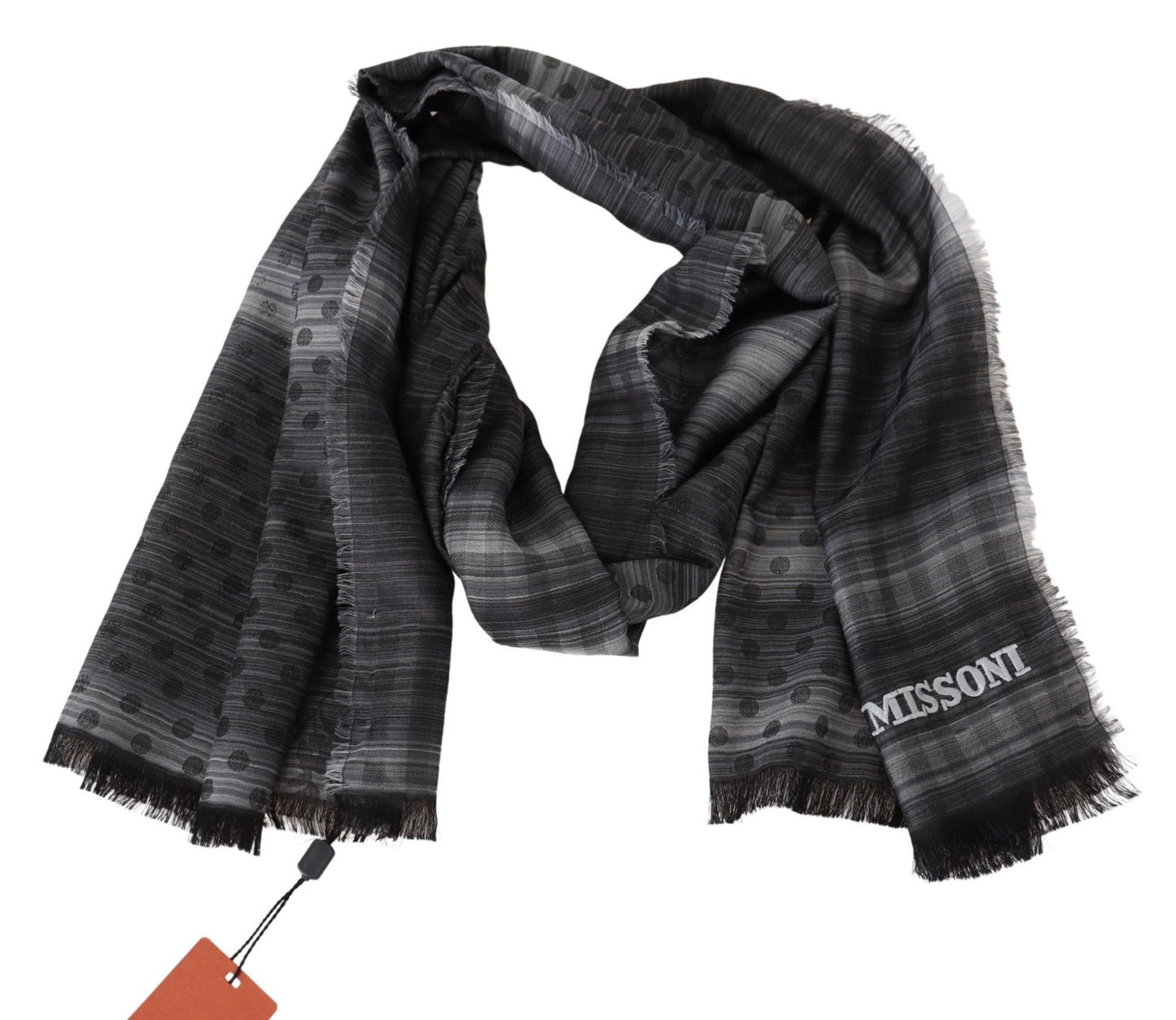 Missoni Black Gray Polka Dot Wool Unisex Neck Wrap Scarf