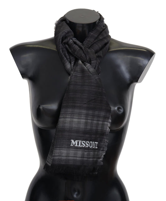 Missoni Black Gray Polka Dot Wool Unisex Neck Wrap Scarf