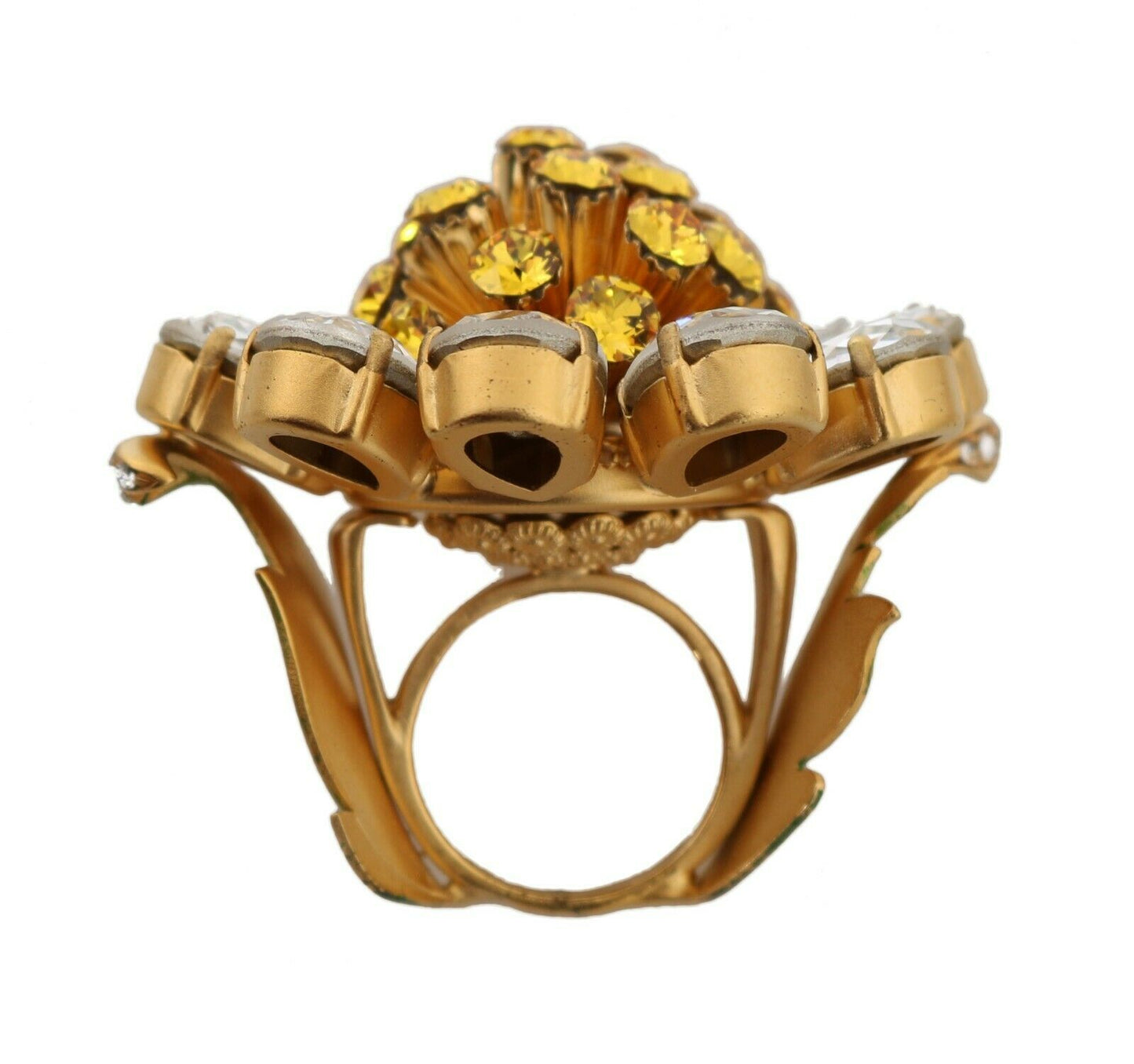 Dolce & Gabbana Gold Brass Yellow Crystal Flower Ring