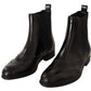 Dolce & Gabbana Black Leather Ankle High Flat Boots Shoes