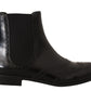 Dolce & Gabbana Black Leather Ankle High Flat Boots Shoes