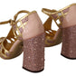 Dolce & Gabbana Pink Gold Leather Crystal Pumps T-strap Shoes