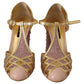 Dolce & Gabbana Pink Gold Leather Crystal Pumps T-strap Shoes