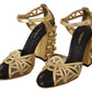 Dolce & Gabbana Black Gold Leather Studded Ankle Straps Shoes