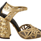 Dolce & Gabbana Black Gold Leather Studded Ankle Straps Shoes