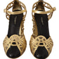 Dolce & Gabbana Black Gold Leather Studded Ankle Straps Shoes