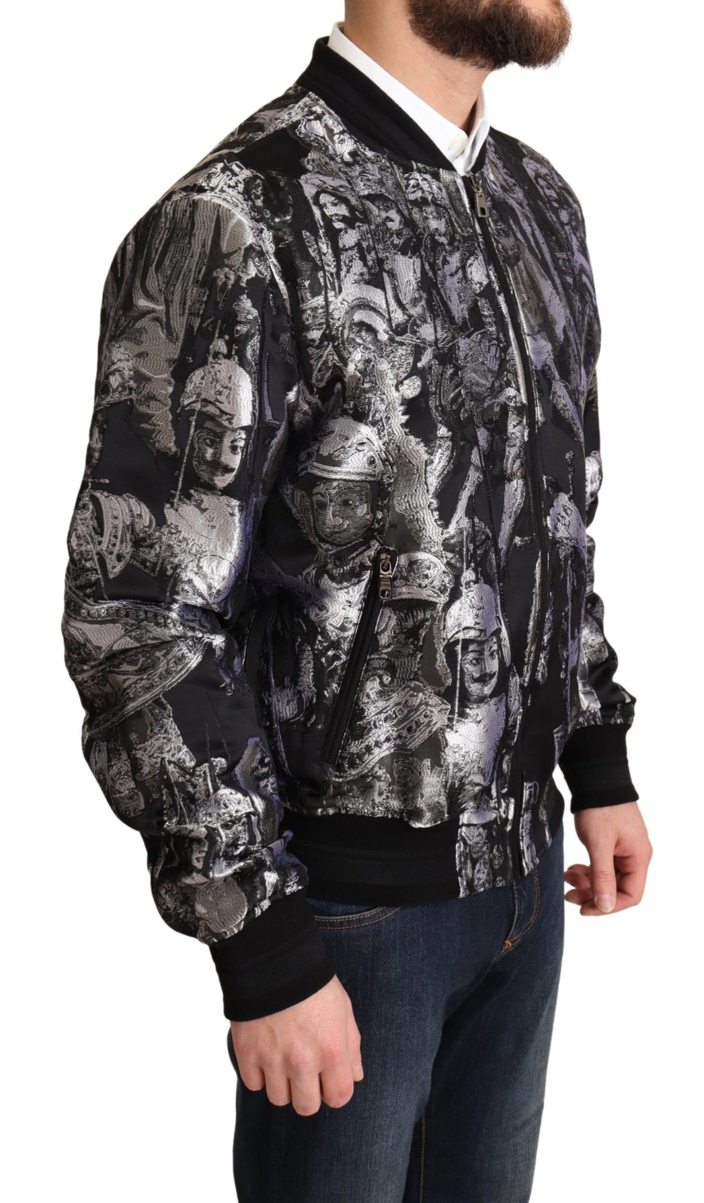 Dolce & Gabbana Black Silver Puppi Motive Bomber Jacket