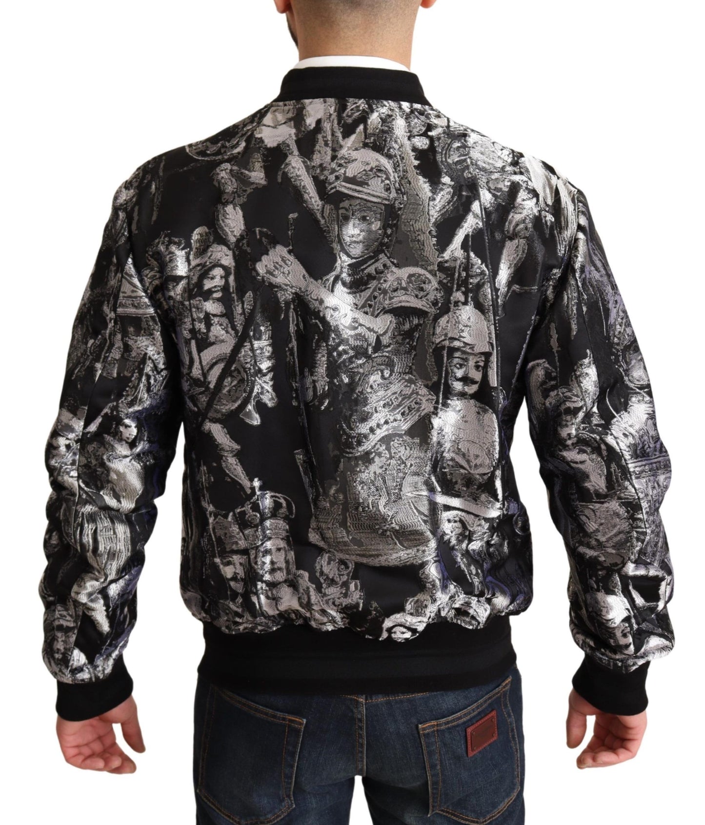 Dolce & Gabbana Black Silver Puppi Motive Bomber Jacket