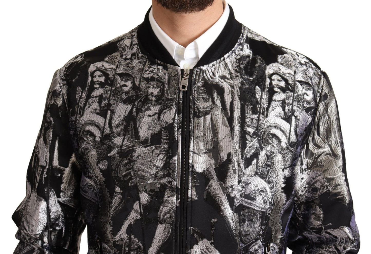 Dolce & Gabbana Black Silver Puppi Motive Bomber Jacket