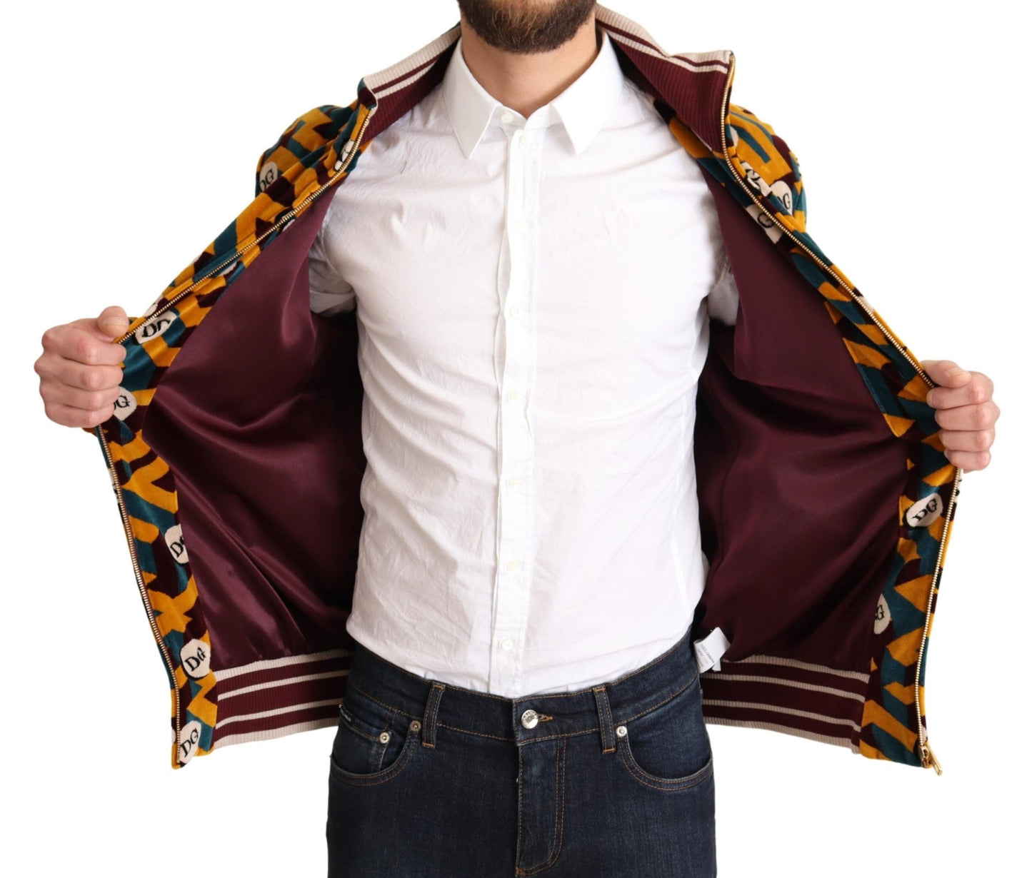 Dolce & Gabbana Multicolor Velvet DG Logo Mens Sweater Jacket