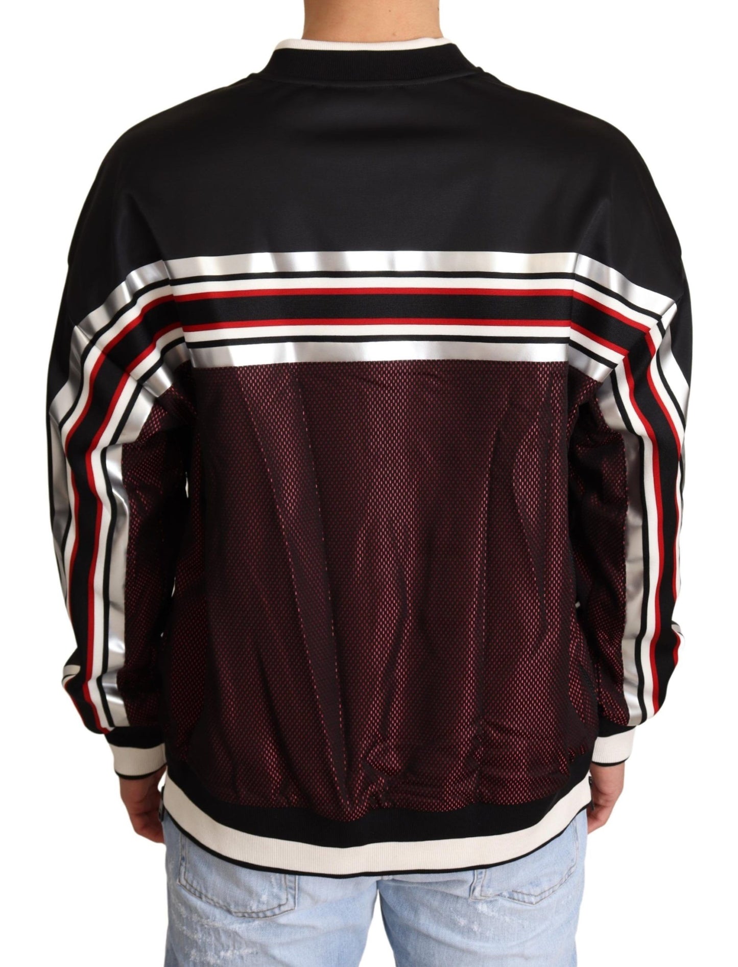 Dolce & Gabbana Black Red Mesh Sport Pullover Crewneck Sweater