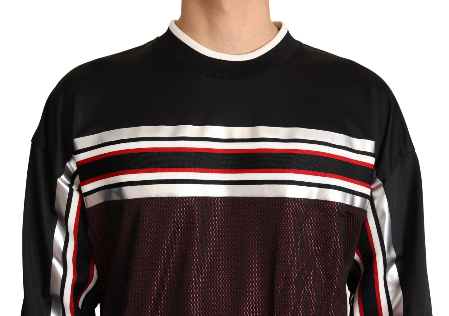 Dolce & Gabbana Black Red Mesh Sport Pullover Crewneck Sweater