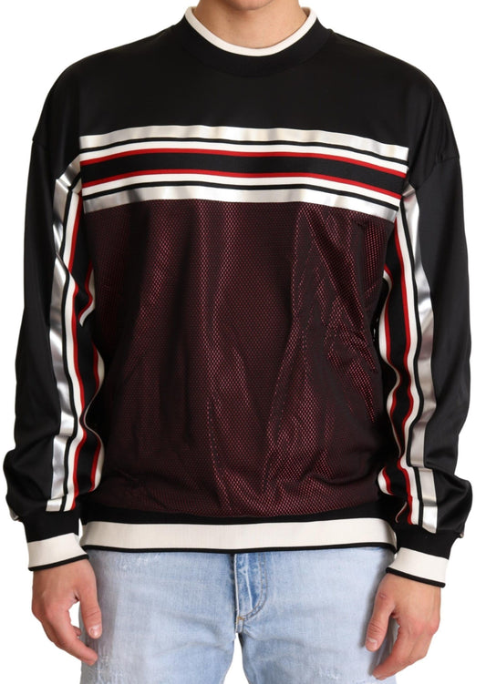 Dolce & Gabbana Black Red Mesh Sport Pullover Crewneck Sweater