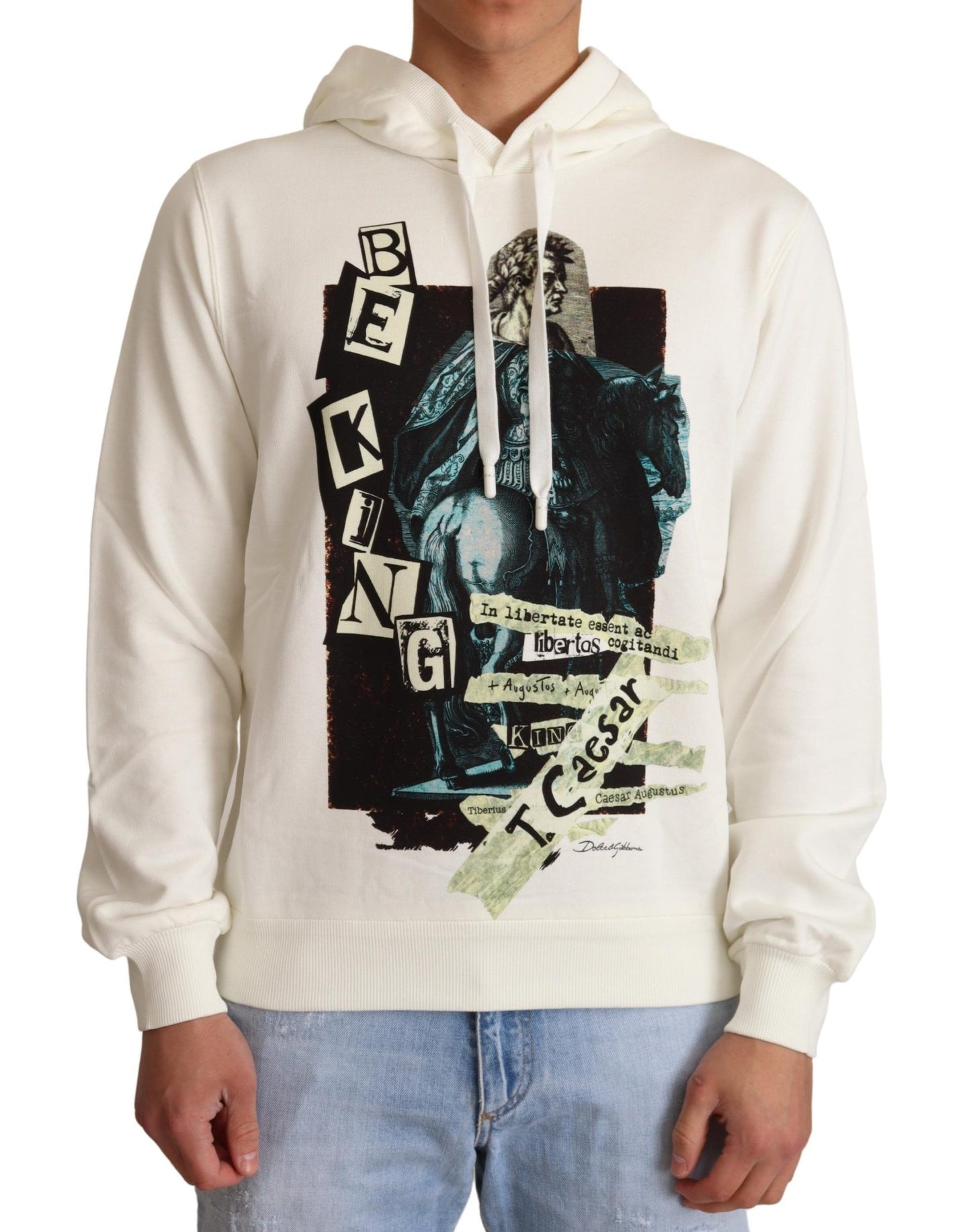 Dolce & Gabbana White King Ceasar Cotton Hooded Sweater