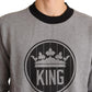 Dolce & Gabbana Gray Crown King Cotton Pullover Sweater