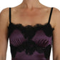 Dolce & Gabbana Purple Silk Stretch Black Lace A-Line Dress