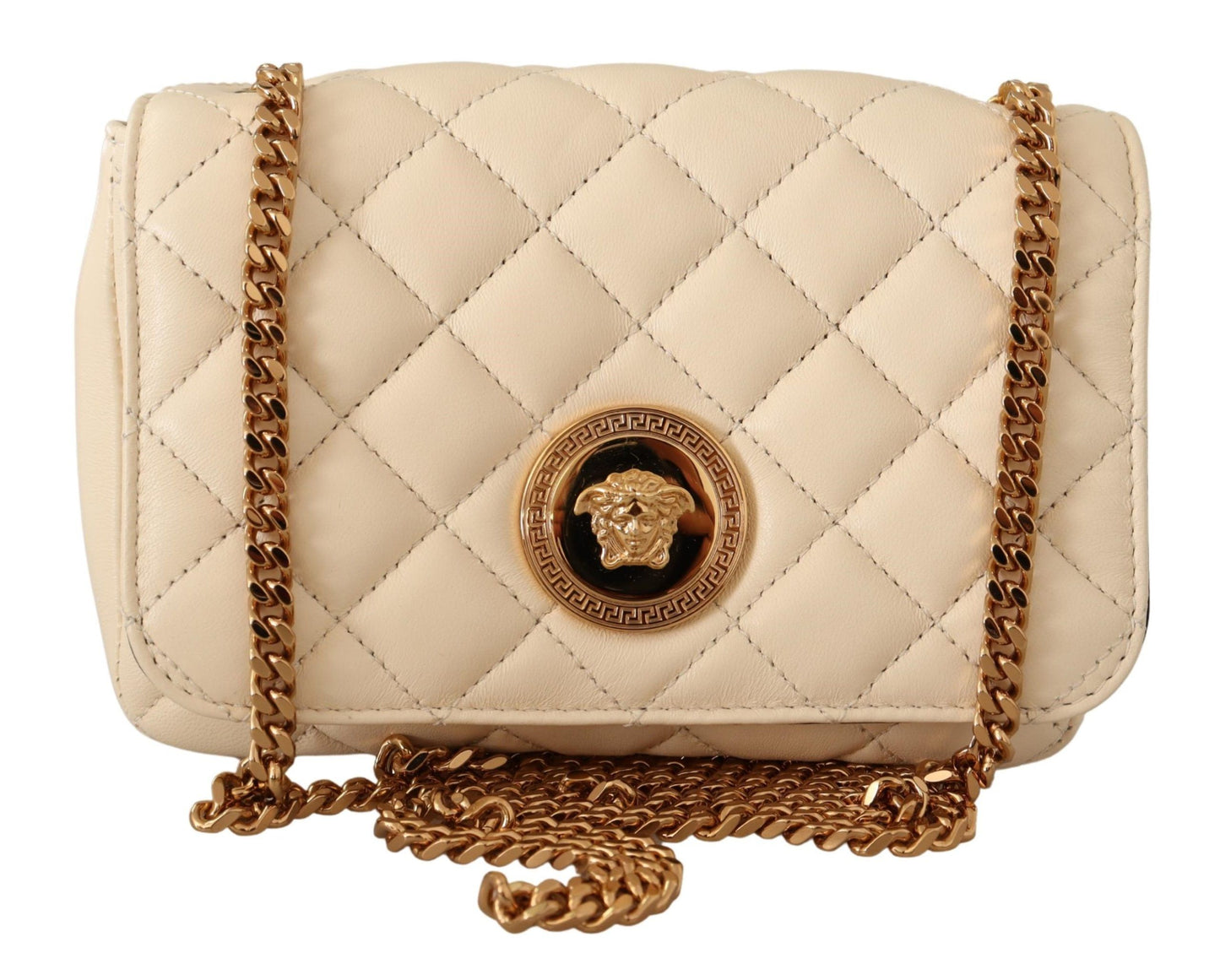 Versace White Nappa Leather Medusa Small Crossbody Shoulder Bag