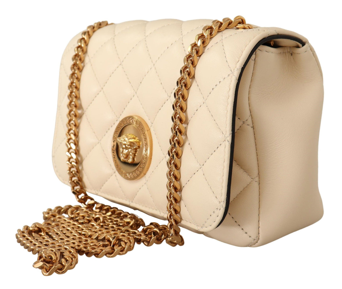 Versace White Nappa Leather Medusa Small Crossbody Shoulder Bag