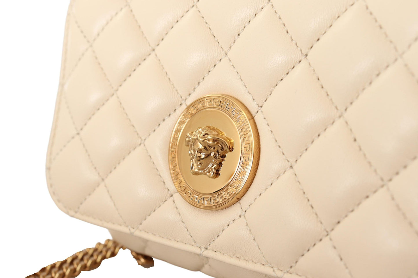 Versace White Nappa Leather Medusa Small Crossbody Shoulder Bag