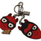 Dolce & Gabbana Red Leather Silver Tone Devil Studded Keychain