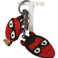 Dolce & Gabbana Red Leather Silver Tone Devil Studded Keychain