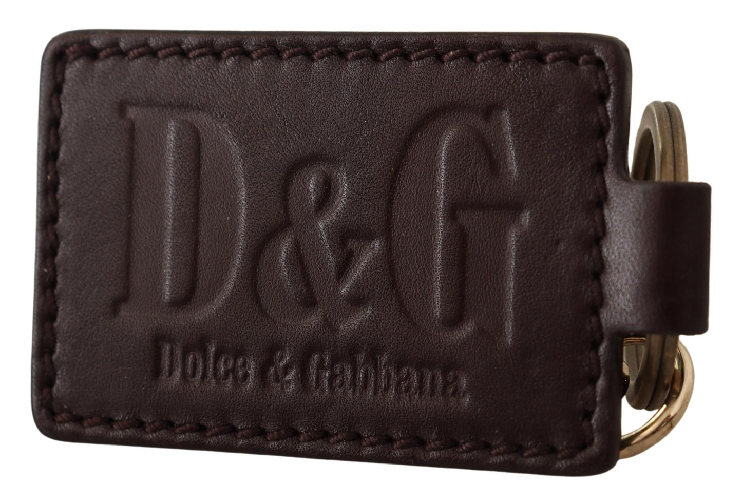 Dolce & Gabbana Brown Leather Logo Metal Ring Hook Keychain