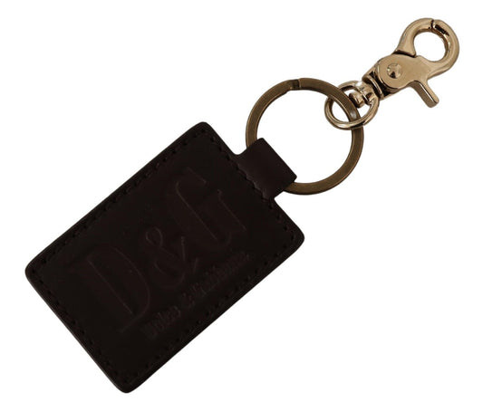 Dolce & Gabbana Brown Leather Logo Metal Ring Hook Keychain