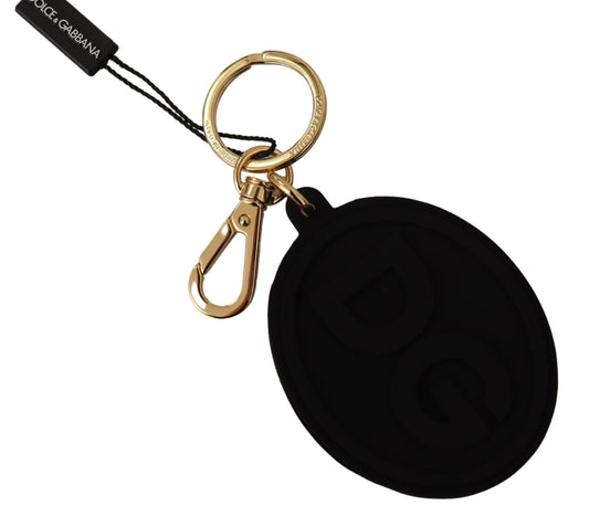 Dolce & Gabbana Black Rubber DG Logo Gold Brass Metal Keyring Keychain