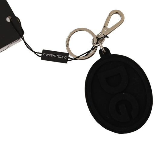 Dolce & Gabbana Black Rubber DG Logo Silver Brass Metal Keychain