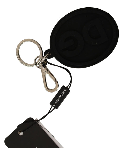 Dolce & Gabbana Black Rubber DG Logo Silver Brass Metal Keychain