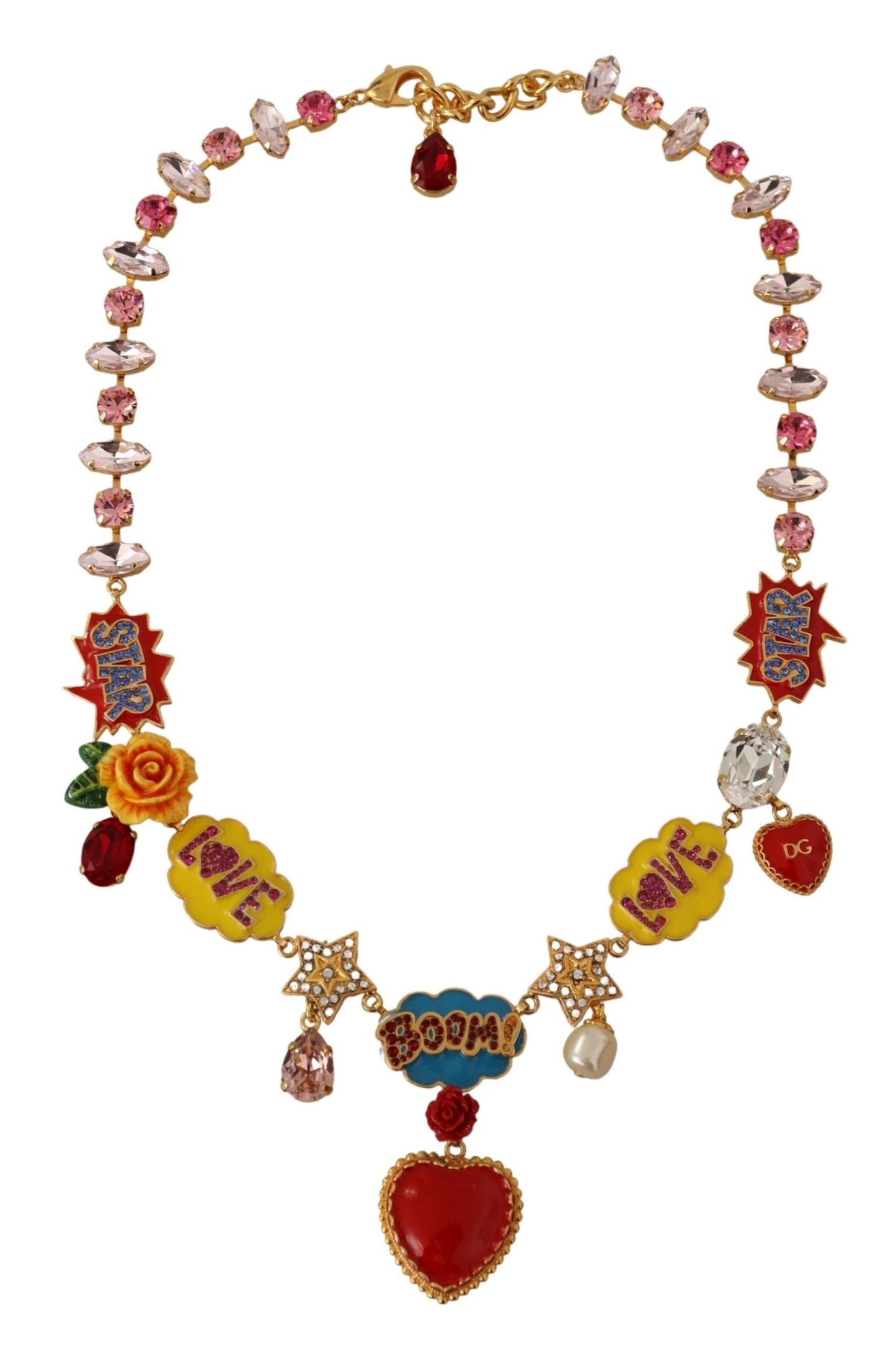 Dolce & Gabbana Gold Cartoon Love Star Boom Crystals Chain Necklace